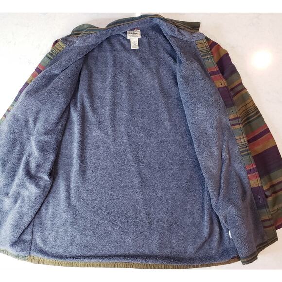 L.L. BEAN Fleece Lined Traditional Fit Sriped Flannel Shirt Shacket Men's Large - Picture 6 of 11